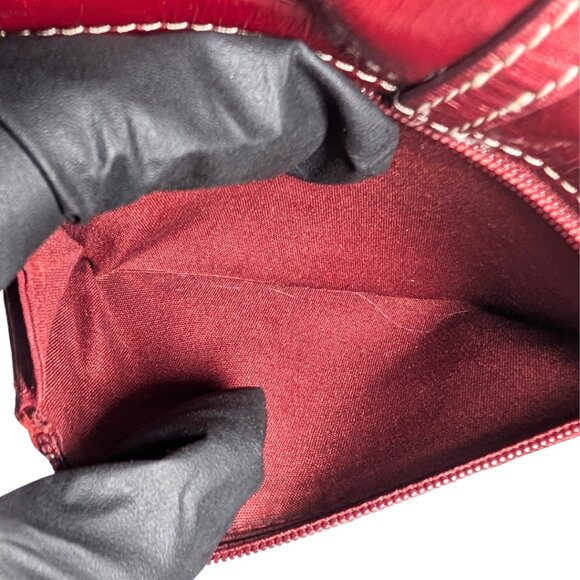 Red Burgundy Italian Leather Folding Snap Buckle Wallet Cards Coin Preppy - Picture 8 of 8